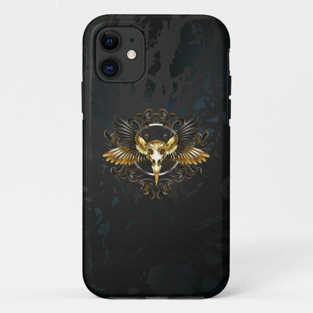 Capa Para iPhone 11 Caveira de ouro sobre fundo preto (Verso)