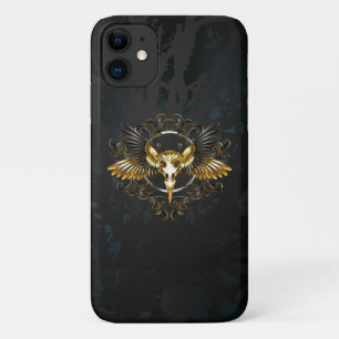 Capa Para iPhone 11 Caveira de ouro sobre fundo preto
