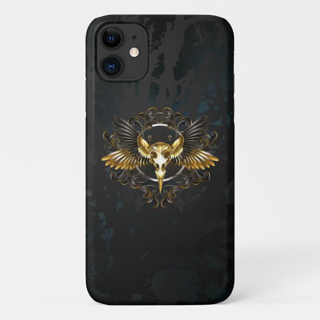 Capa Para iPhone 11 Caveira de ouro sobre fundo preto (Verso)