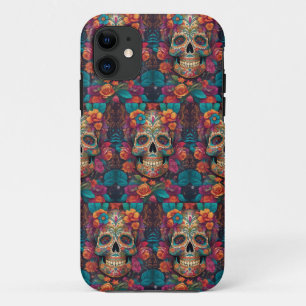 Capa Para iPhone 11 Celebração Mexicana Vibrante: Arte Crânio de Açúca