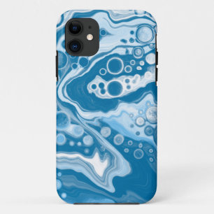 Capa Para iPhone 11 Células de pintura de mármore azul-fluido digital