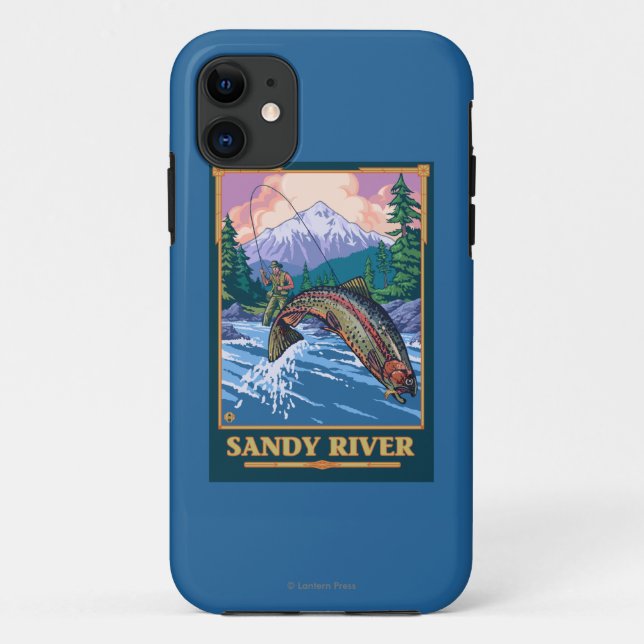 Capa Para iPhone 11 Cena da pesca com mosca - rio de Sandy, Oregon (Verso)