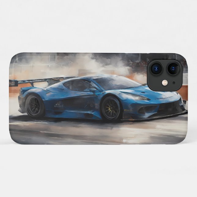 Capa Para iPhone 11 Cena de Corrida Urbana Azul Dinâmica (Verso (horizontal))