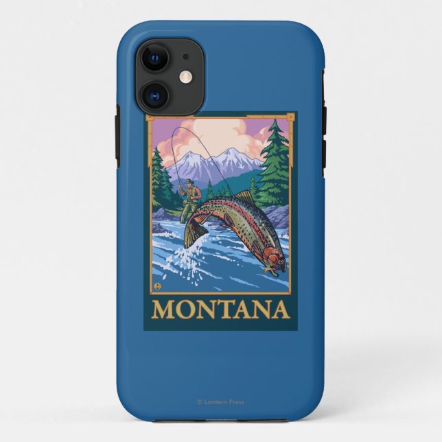 Capa Para iPhone 11 Cena de Pesca de Voo - Montana (Verso)
