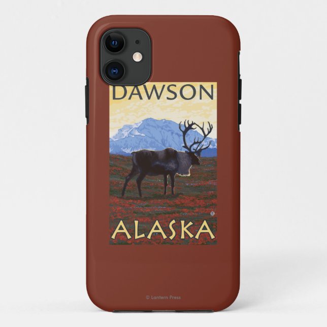 Capa Para iPhone 11 Cena do caribu - Dawson, Alaska (Verso)