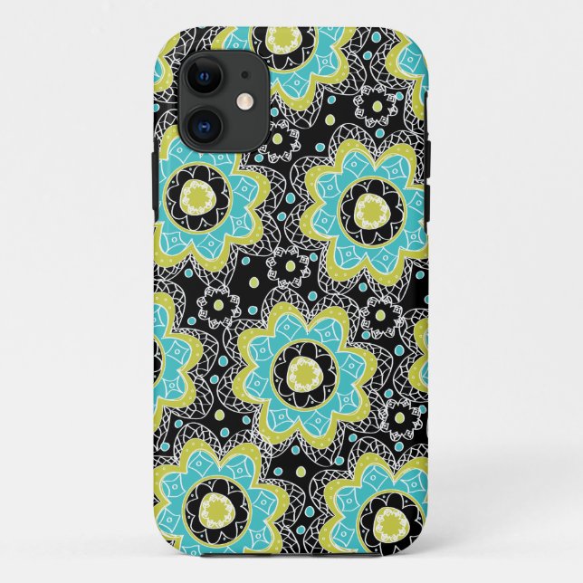 Capa Para iPhone 11 Cerceta & limão retros modernos da flor (Verso)