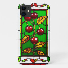Capa Para iPhone 11 Cerejas Vermelhas Vibrantes com Folhas Verdes Rica