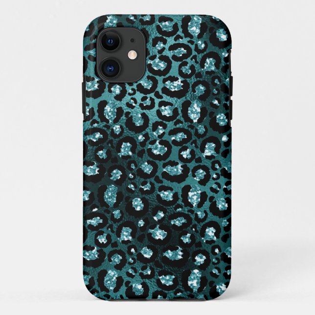 Capa Para iPhone 11 Chá Ombre e Negra Glam Brilhante Manchas Leopardo (Verso)