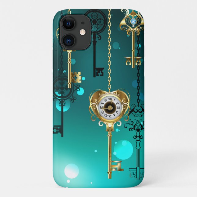 Capa Para iPhone 11 Chaves de Esqueleto Anticas em Fundo Verde (Verso)