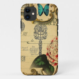 Capa Para iPhone 11 Chaves parisienses Vintage Camellia Botânica Franc