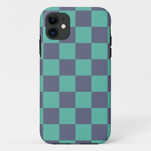 Capa Para iPhone 11 Checkerboard azul e verde (Verso)