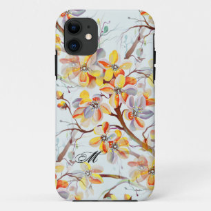 Capa Para iPhone 11 Cherry Blossom Sakura Watercolor Flowers Monograma