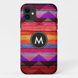 Capa Para iPhone 11 Chevron colorido listra o vintage de madeira