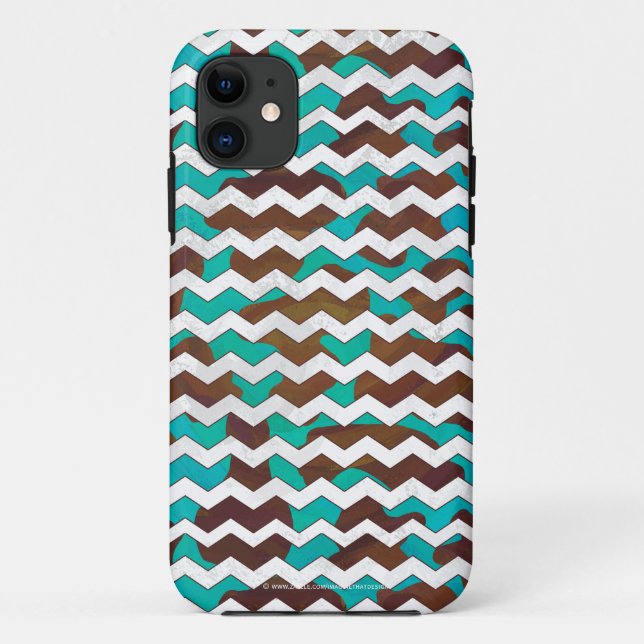 Capa Para iPhone 11 Chevron Cow Brown e Teal Impressão (Verso)