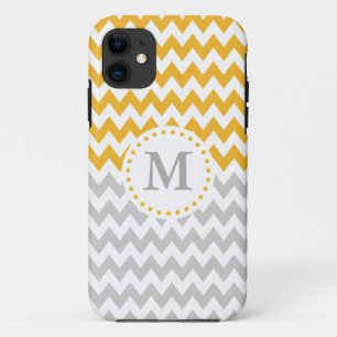 Capa Para iPhone 11 Chevron de Cinza Amarelo Moderno Monograma