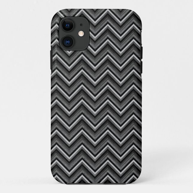 Capa Para iPhone 11 Chevron Preto e Prateado (Verso)