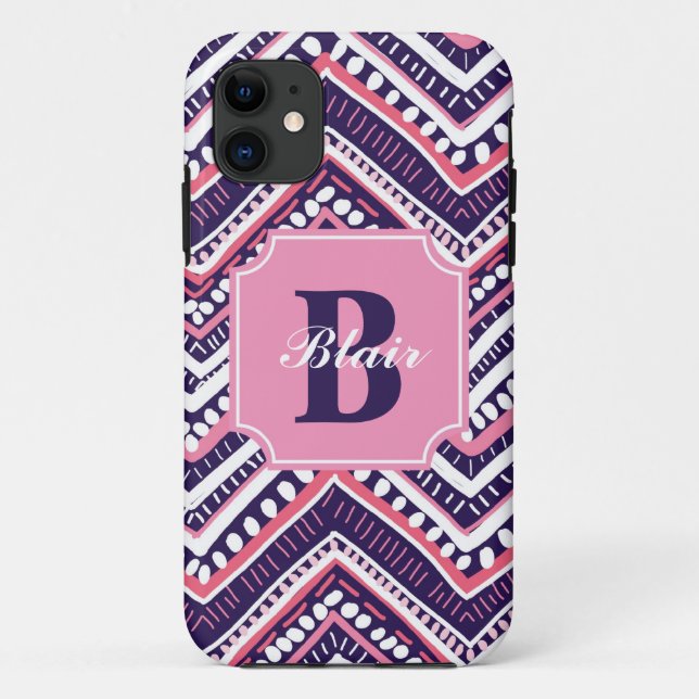 Capa Para iPhone 11 Chevron tribal roxo (Verso)