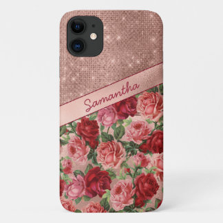 Capa Para iPhone 11 Chic Elegant Vintage - Rosas vermelhas Rosa Nome F