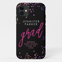 Capa Para iPhone 11 Chic Preto Rosa Confete Escola Graduada Moderno Sc