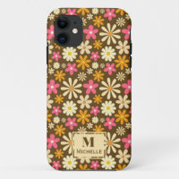 Chic Retro 70s Groovy Hippie Flower Monograma