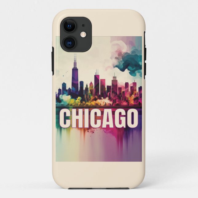 Capa Para iPhone 11 Chicago Skyline (Verso)