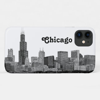 Capa Para iPhone 11 Chicago Skyline Etch