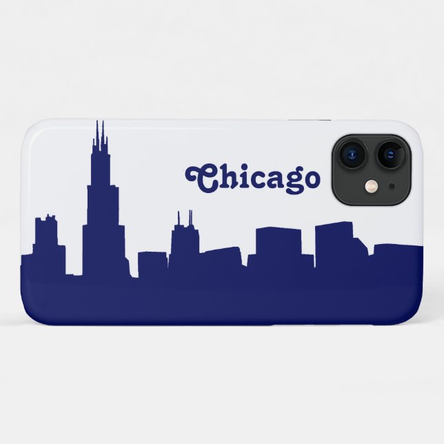 Capa Para iPhone 11 Chicago Skyline Silhouette Blue (Verso (horizontal))