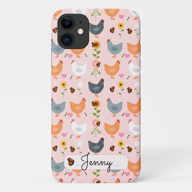 Capa Para iPhone 11 Chickens Floral Personalizados iPhone 11 Case (Verso)