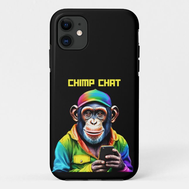 Capa Para iPhone 11 Chimp Chat-Chimpanzé com Telefone (Verso)
