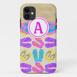 Capa Para iPhone 11 Chinelos de monograma cor-de-rosa Surfboard iPhone
