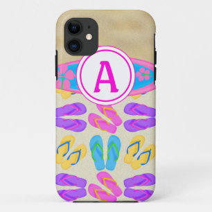 Capa Para iPhone 11 Chinelos de monograma cor-de-rosa Surfboard iPhone