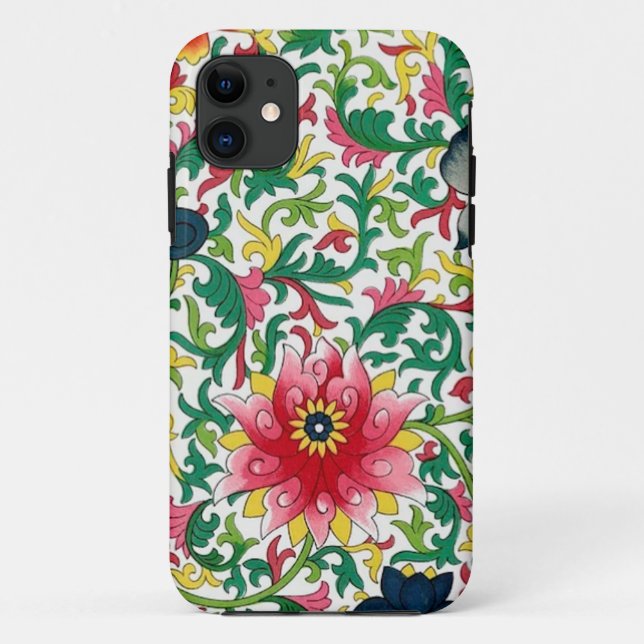 Capa Para iPhone 11 Chinoiserie Botânica de Lotus Garden Rosa (Verso)
