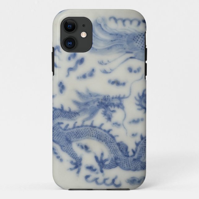 Capa Para iPhone 11 Chinoiserie chinês do azul de monaco do dragão do (Verso)