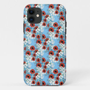 Capa Para iPhone 11 Chique azul-impressão de flor vermelha por LeahG