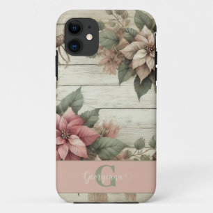 Capa Para iPhone 11 Chique de nome personalizado Pastel Poinsettias Ga