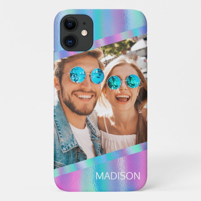 Capa Para iPhone 11 Chique Moderno Iridescente Foto Personalizada Femi (Verso)