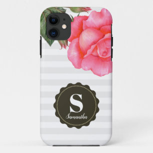 Capa Para iPhone 11 Chique rosado Rosas Cinzas Pista branco Padrões de