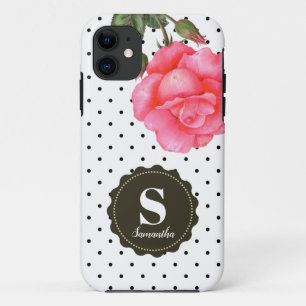 Capa Para iPhone 11 Chique Rosas Rosa Bolinhas Pretas Brancas
