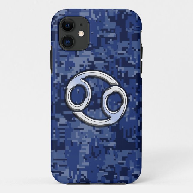 Capa Para iPhone 11 Chrome Like Cancer Sign on Blue Digital Camo (Verso)