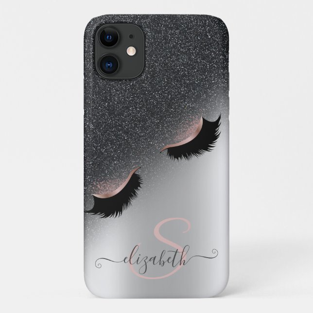 Capa Para iPhone 11 Cílios Postiços Dourado Rosa com Brilho Preto Ombr (Verso)