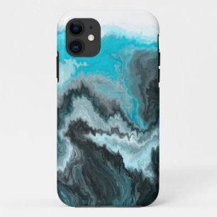 Capa Para iPhone 11 Cinza Azul Aqua e Arte Moderna Abstrato das Ondas