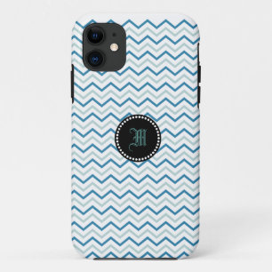Capa Para iPhone 11 Cinza Azul e Monograma Branco