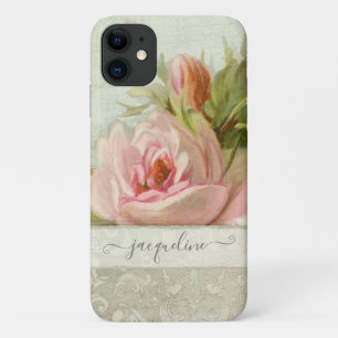 Capa Para iPhone 11 Cinza cor-de-rosa com Rosa pintada com padrão