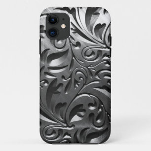 Capa Para iPhone 11 Cinza de aspecto gravado em metal prateado