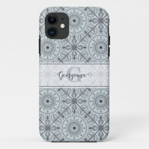 Capa Para iPhone 11 Cinza de Harmonia Floral Personalizada Mandala