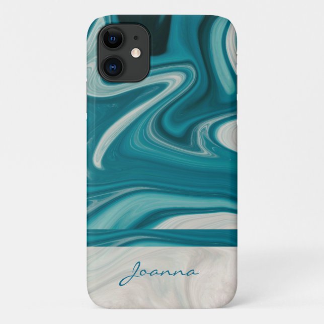 Capa Para iPhone 11 Cinza De Pedra Marble E Azul (Verso)