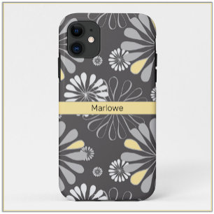 Capa Para iPhone 11 Cinza de tendências e Floral Amarelo