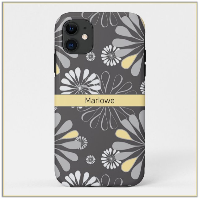 Capa Para iPhone 11 Cinza de tendências e Floral Amarelo (Criador carregado)