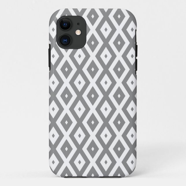 Capa Para iPhone 11 Cinza e padrão de diamante branco (Verso)