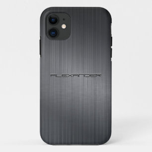 Capa Para iPhone 11 Cinza Escuro Escovado Monograma de Aspectos Metáli